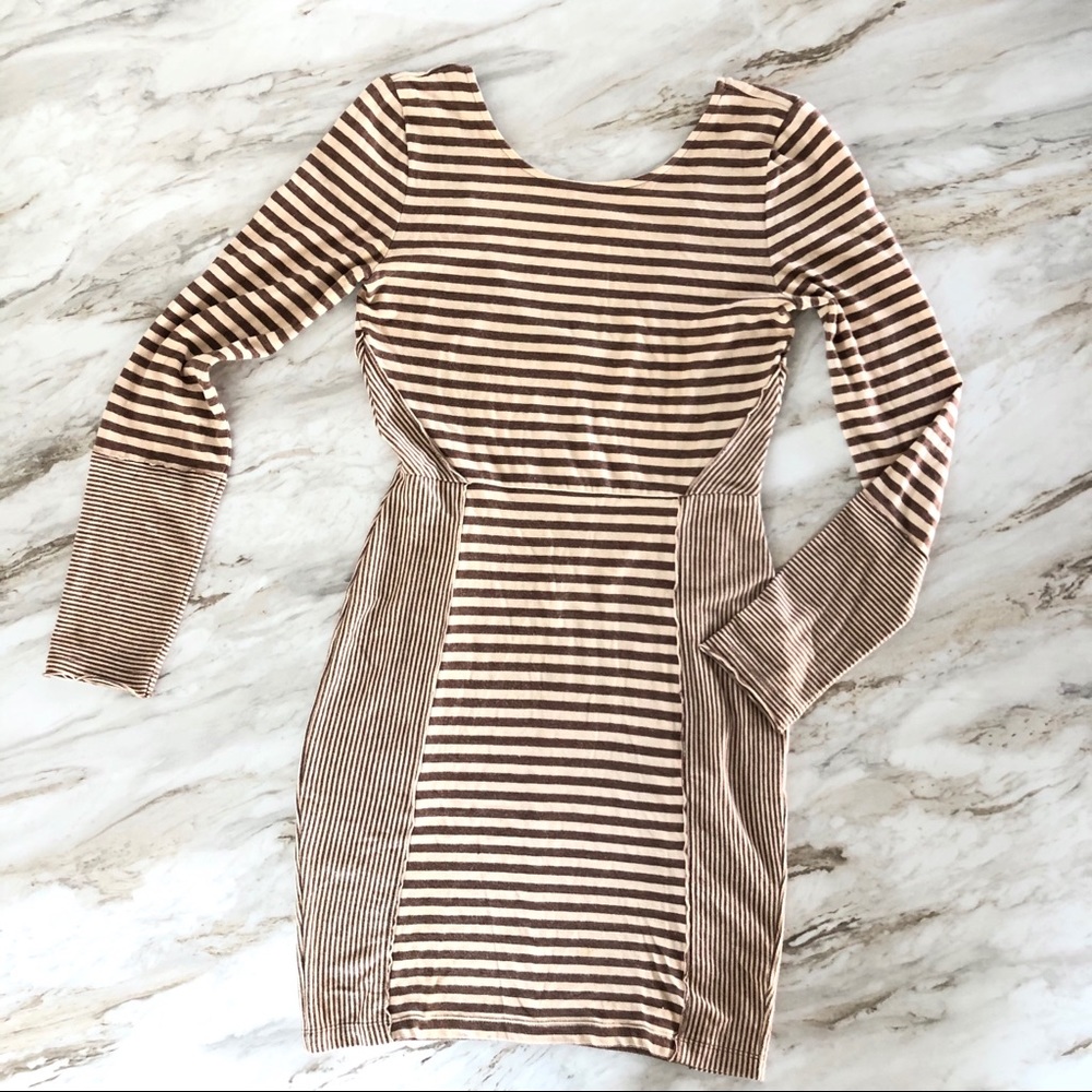 Free People Striped Tan Mini Dress